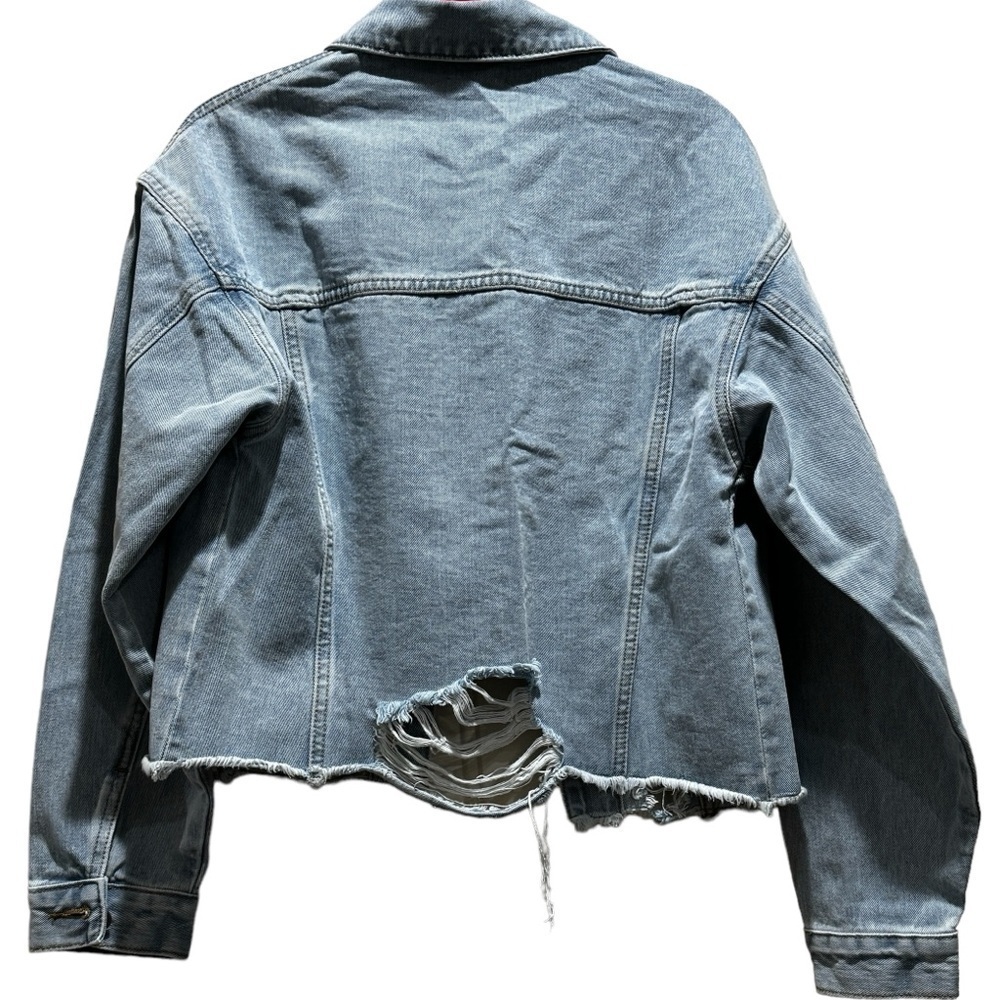 Brand New Pink Lily Destroyed Denim Jean Jacket size Small - Picture 3 of 5